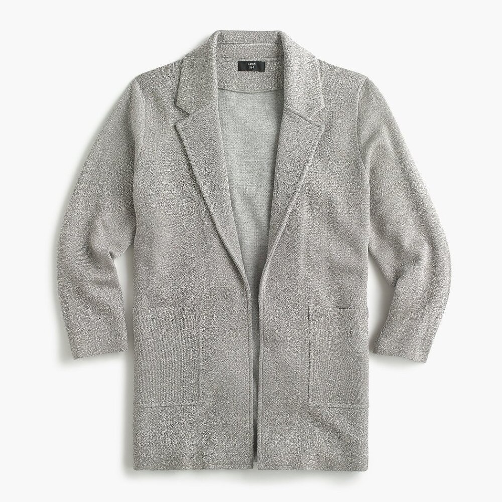 J. Crew Sparkly Sophie Open Front Sweater Blazer in Silver Size Small NWT